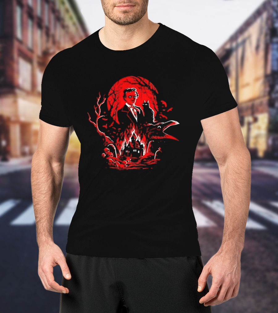 Edgar Allan Poe Gothic Horror Raven And Black Cat T-Shirt