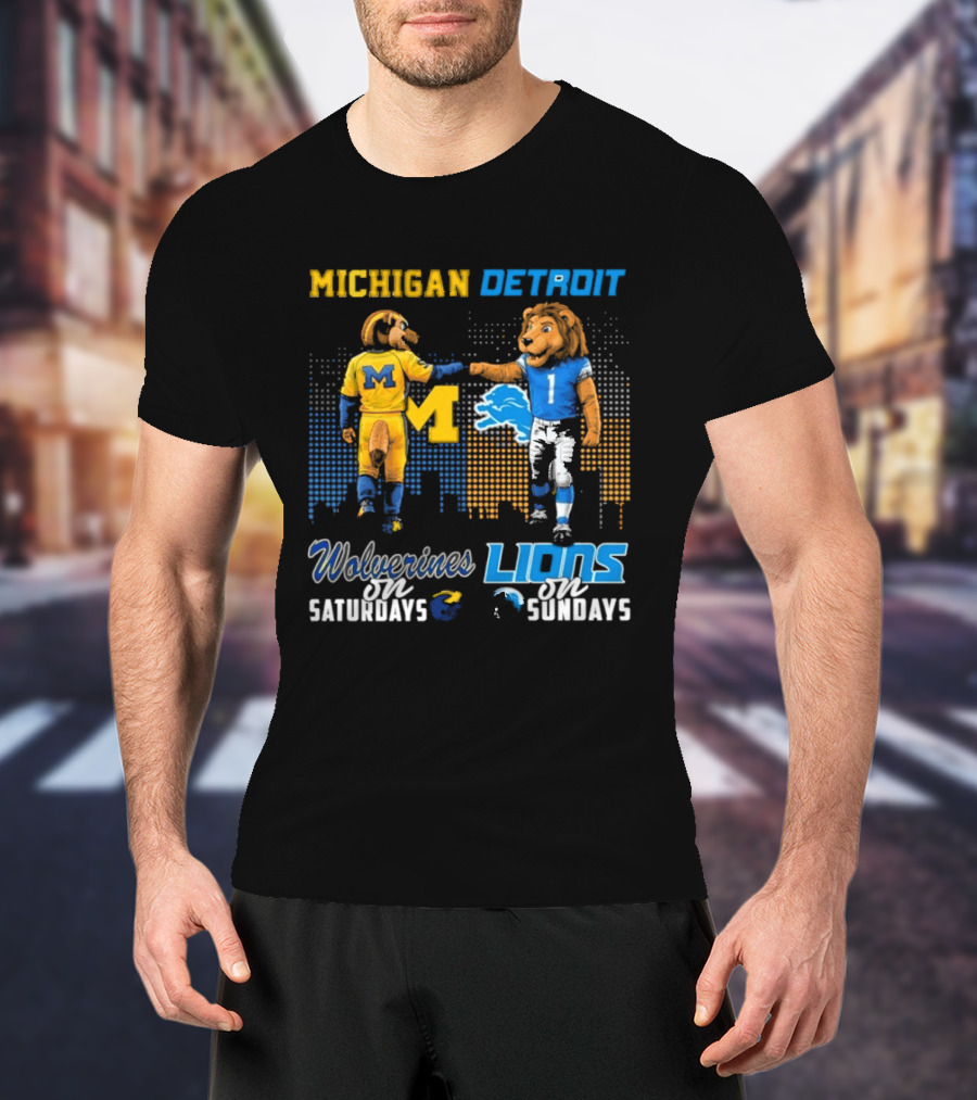 Michigan Wolverines Detroit Lions Fist Bump Saturdays Sundays T-Shirt