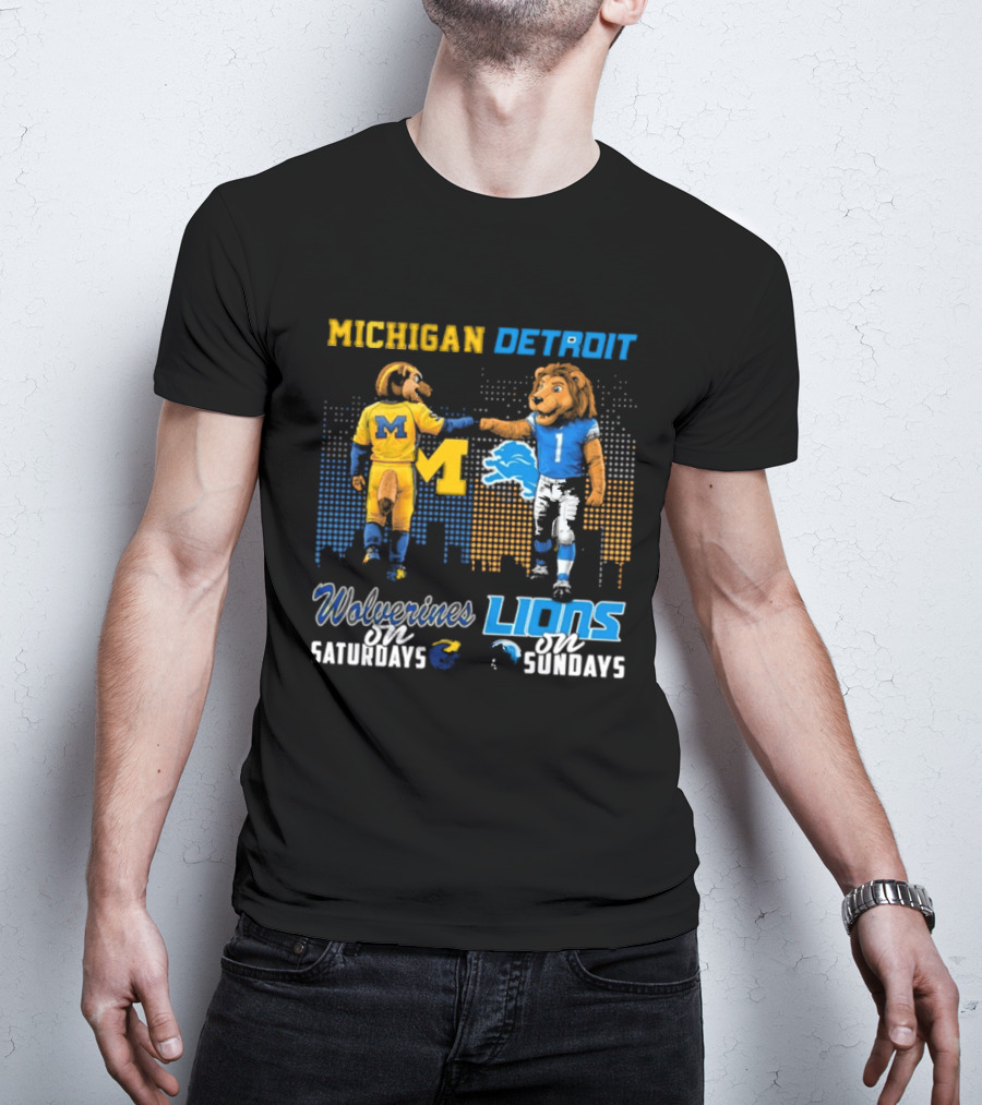Michigan Wolverines Detroit Lions Fist Bump Saturdays Sundays T-Shirt