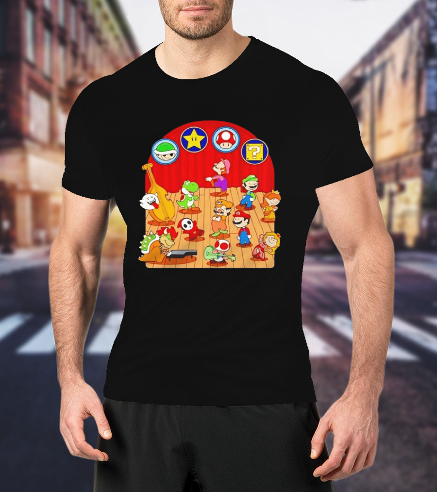Super Mario Bros Peanuts Characters Dancing Plumber Game Mashup T-Shirt
