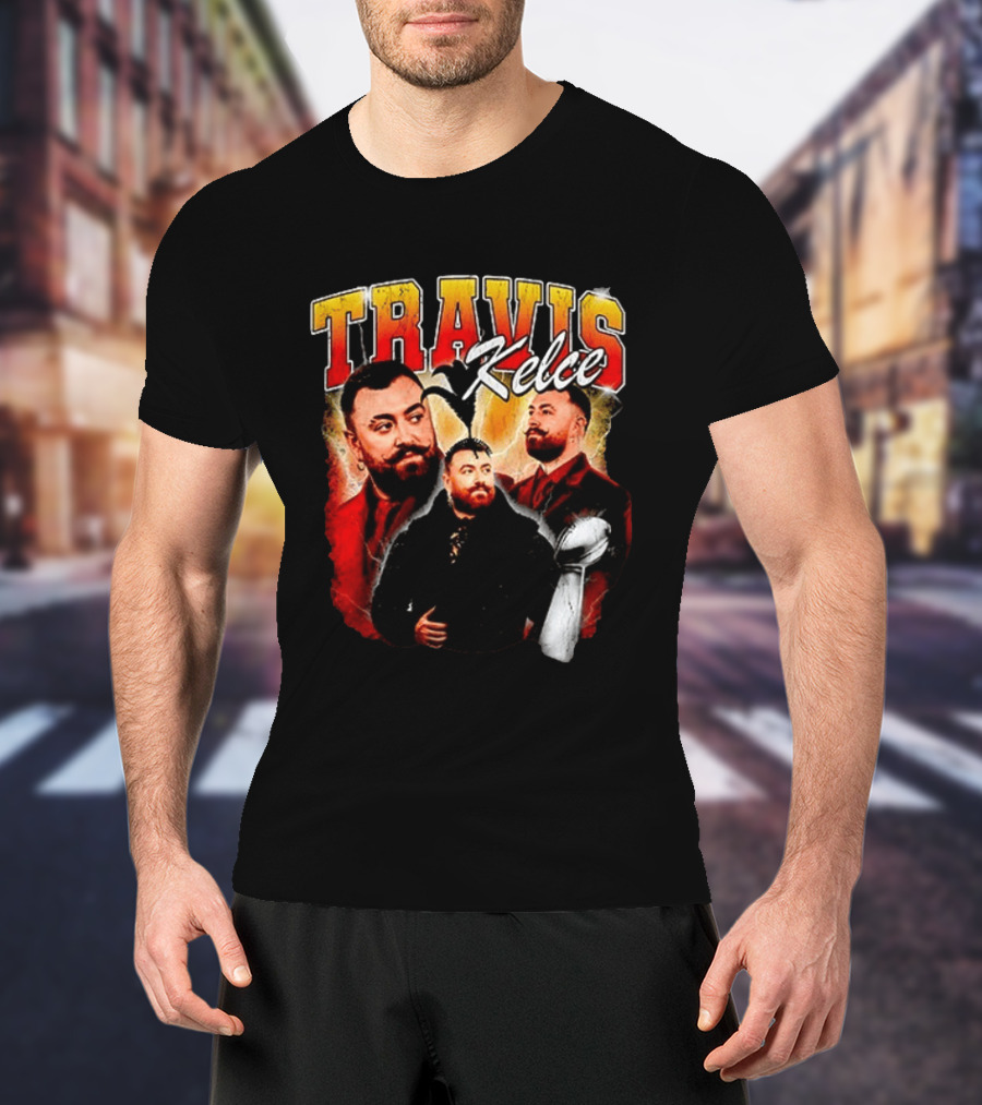 Travis Kelce Football 2026 With Trophy And Bold Portraits T-Shirt