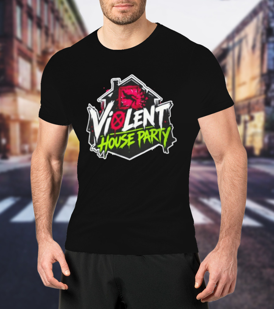 Violent House Party Neon Text And Hangman T-Shirt