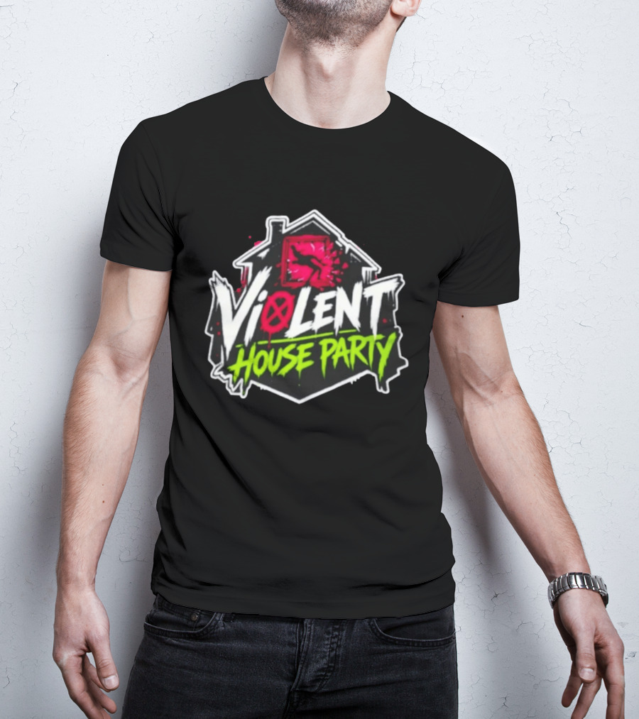 Violent House Party Neon Text And Hangman T-Shirt
