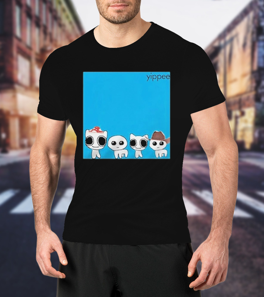 Yippee Blue Album Cringey Cartoon Characters With Cowboy And Chef Hats T-Shirt