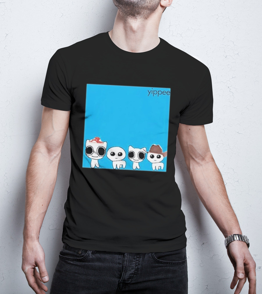 Yippee Blue Album Cringey Cartoon Characters With Cowboy And Chef Hats T-Shirt