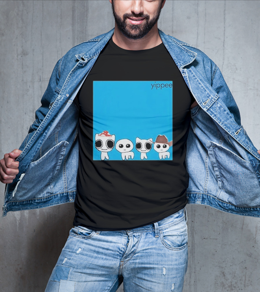 Yippee Blue Album Cringey Cartoon Characters With Cowboy And Chef Hats T-Shirt