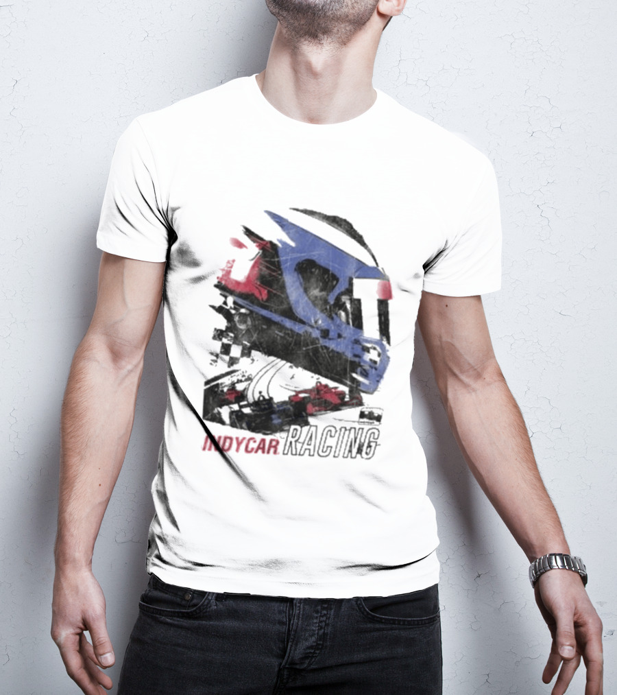Indycar Racing Helmet With Blue And Red T-Shirt