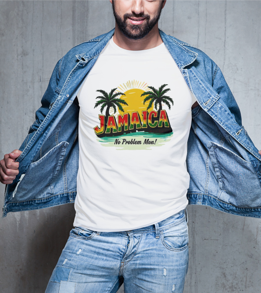 Jamaica No Problem Mon Vibrant Sunset Tropical Palm Trees T-Shirt