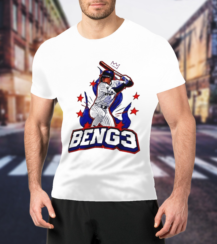BENG3 Baseball Player Pinstripe Jersey Crown Stars T-Shirt