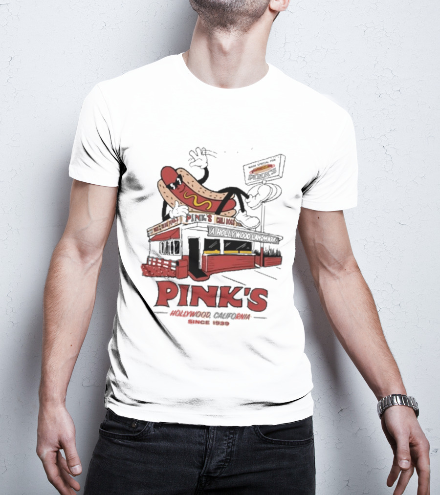 Pink's Hollywood Hot Dogs Established 1939 Iconic Street Scene T-Shirt