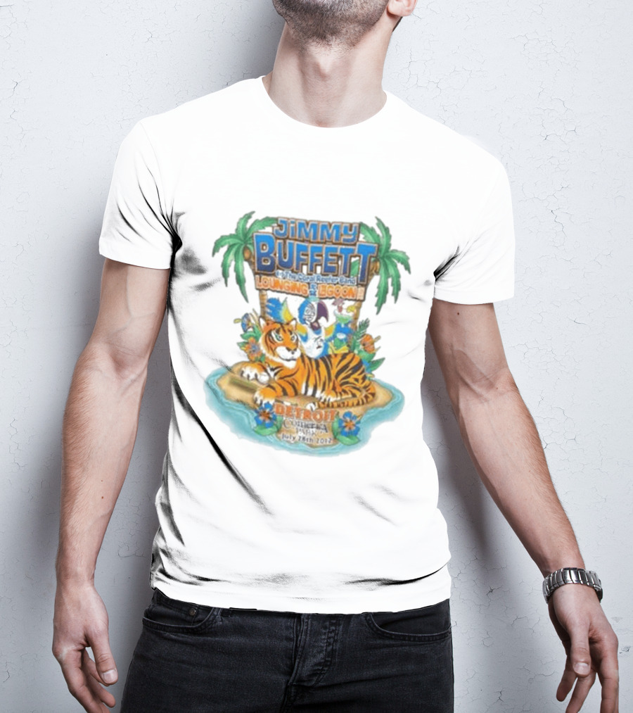 Jimmy Buffett The Coral Reefer Band Lounging At The Lagoon Detroit Comerica Park July 28th 2012 Tiger Palm Trees T-Shirt