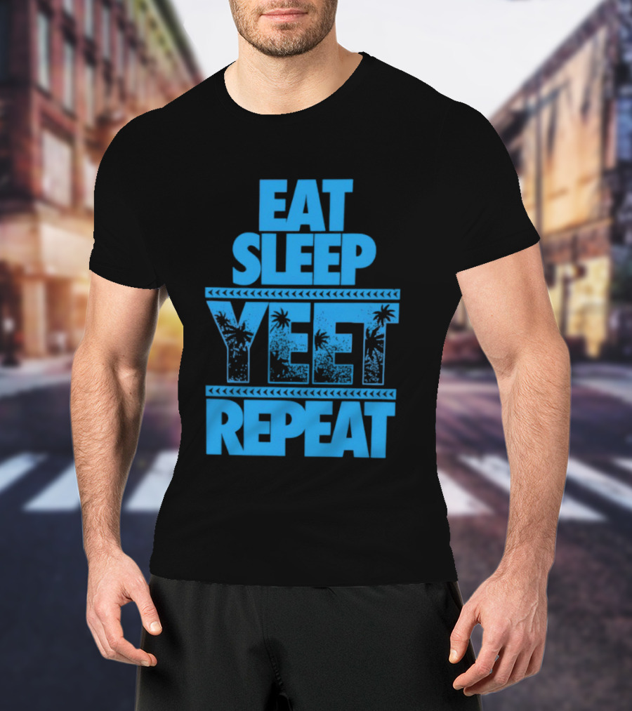 Eat Sleep Yeet Repeat WWE Jey Uso Blue Tropical T-Shirt