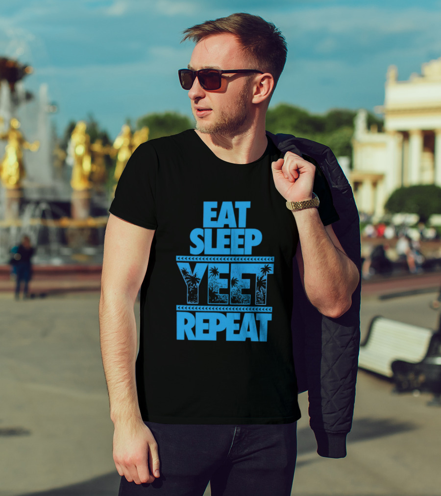 Eat Sleep Yeet Repeat WWE Jey Uso Blue Tropical T-Shirt