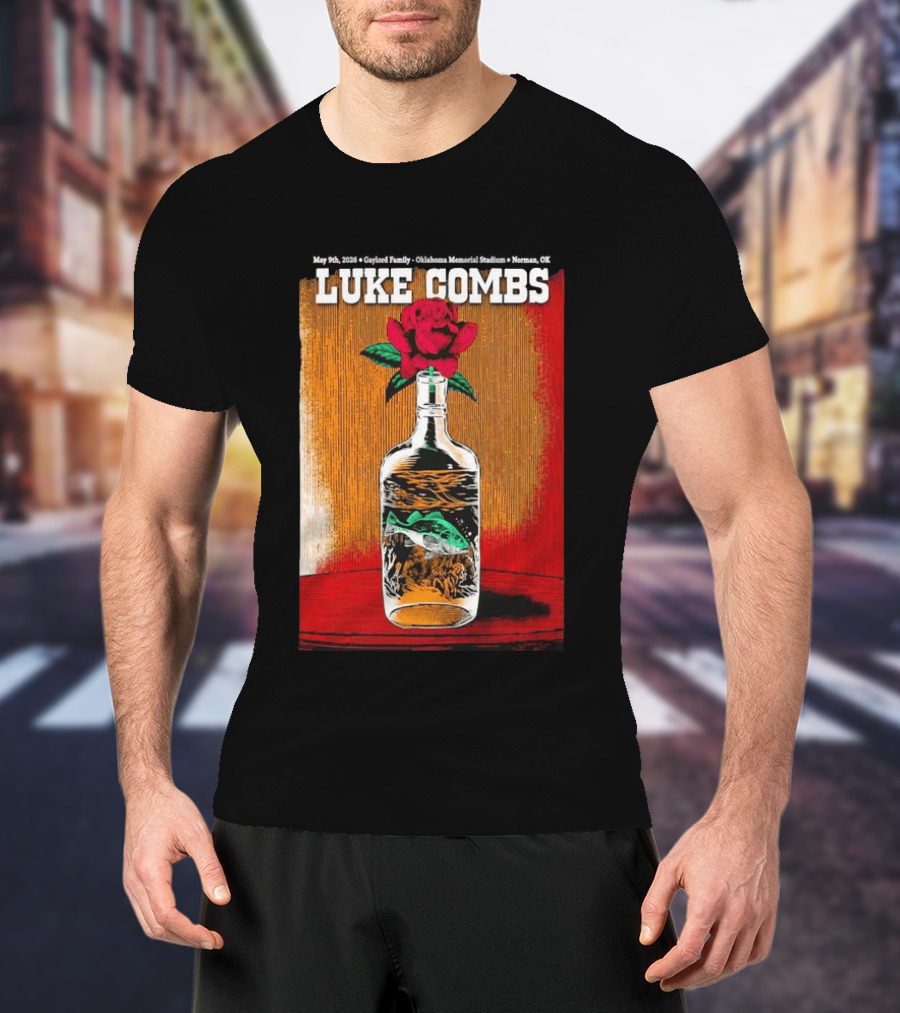 May 09 2026 Luke Combs Tour Norman OK Red Rose Fish In Bottle T-Shirt