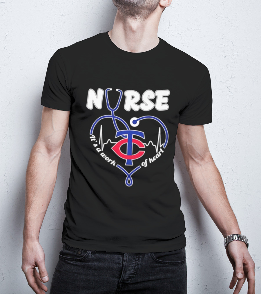 Minnesota Twins Stethoscope Nurse It's A Work Of Heart T-Shirt