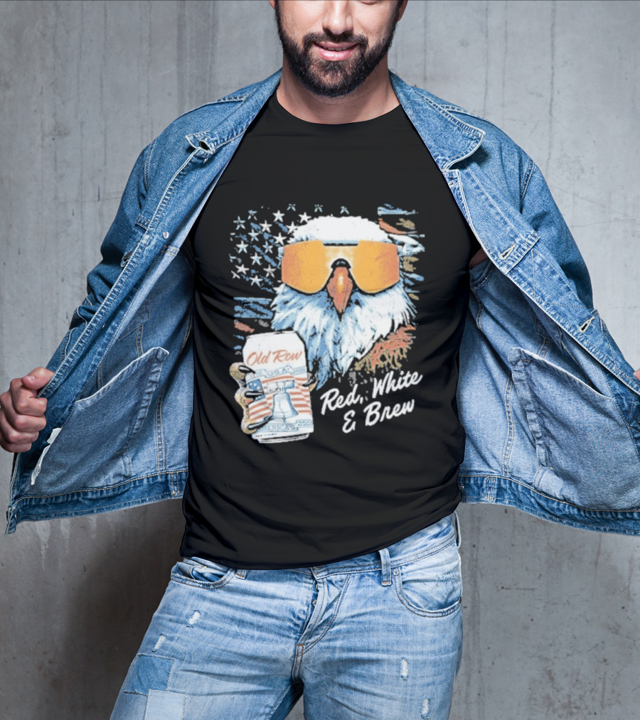 Old Row Red White & Brew Patriotic Eagle With Beer Can And Sunglasses T-Shirt