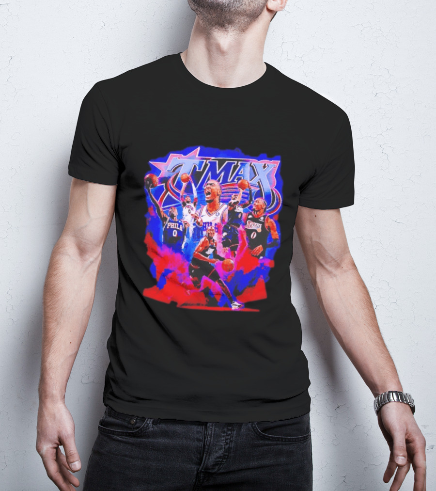 Tyrese Maxey MAX Philadelphia 76ers Basketball Action Montage T-Shirt