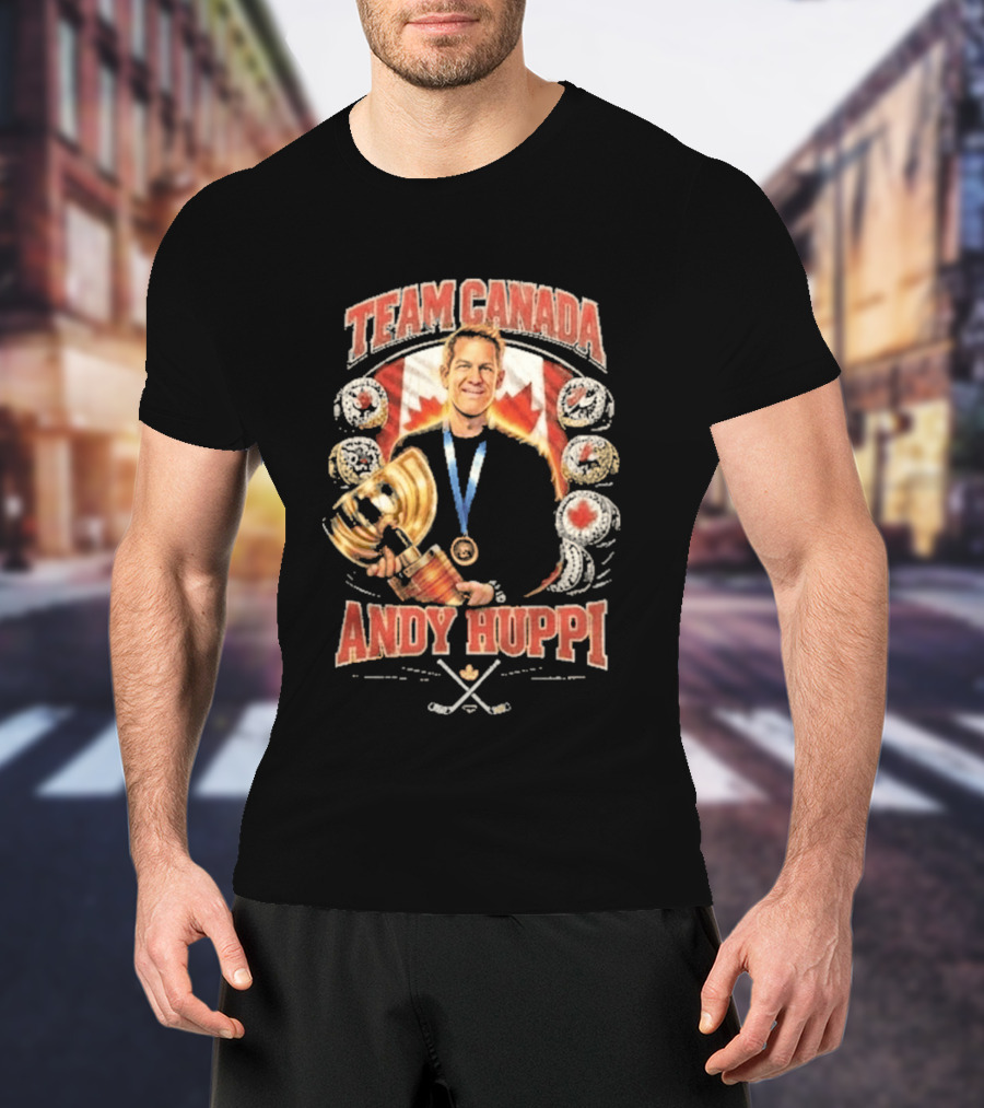 Team Canada Andy Huppi Hockey Champion Canada Flag Medal Trophy Celebration T-Shirt