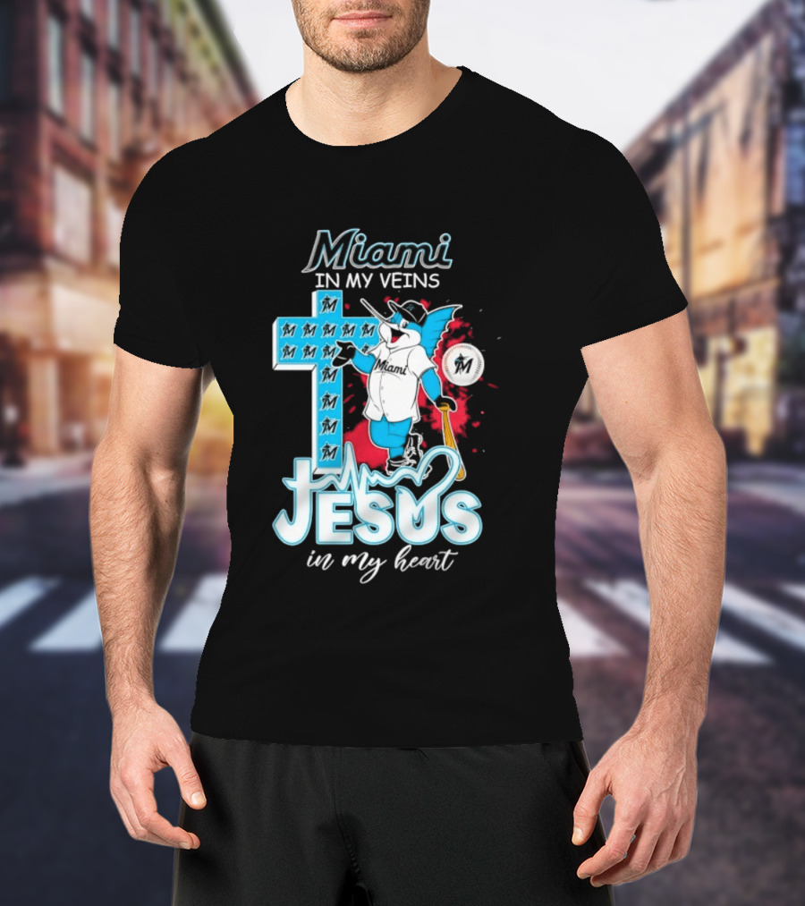 Miami Marlins Billy The Marlin Jesus In My Heart T-Shirt