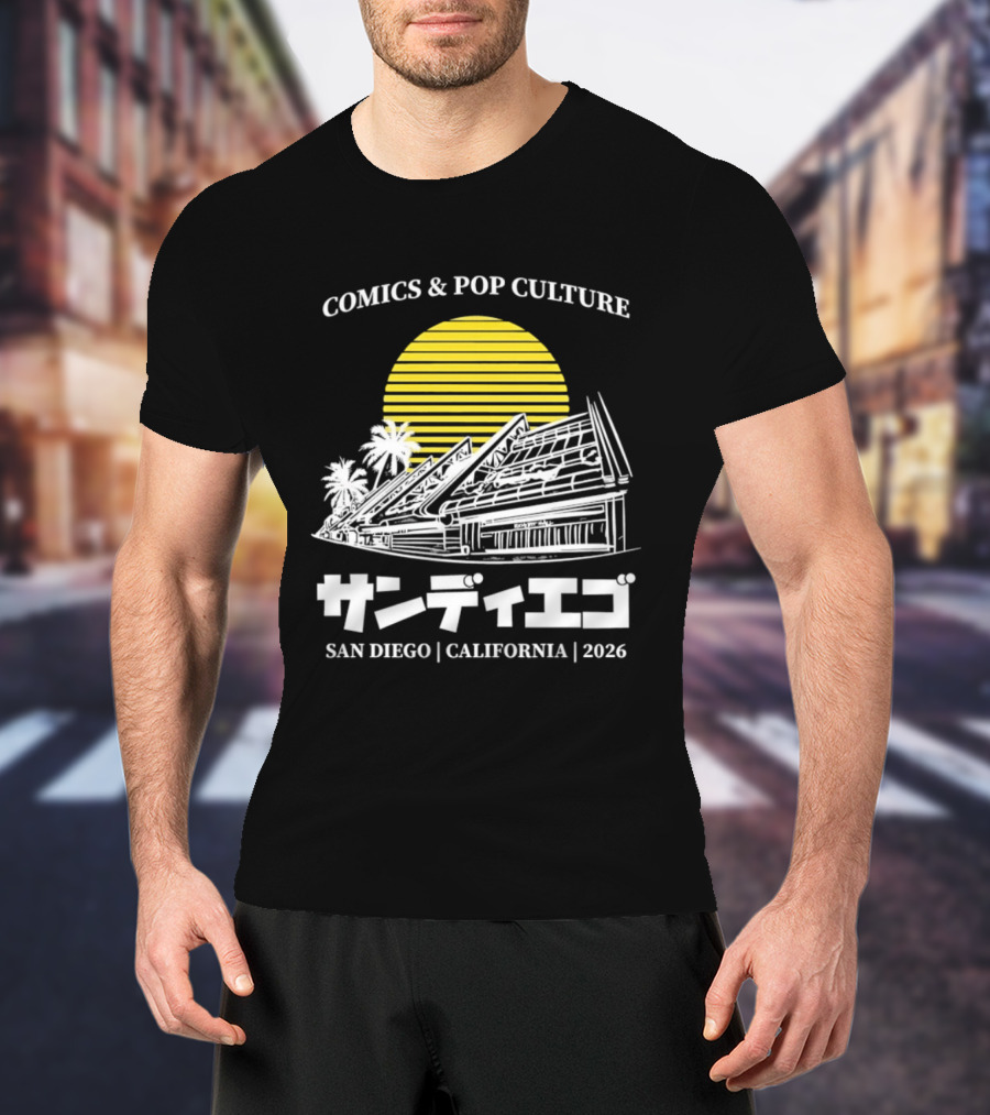 Comics And Pop Culture San Diego California 2026 Yellow Sun Palm Trees Japanese T-Shirt