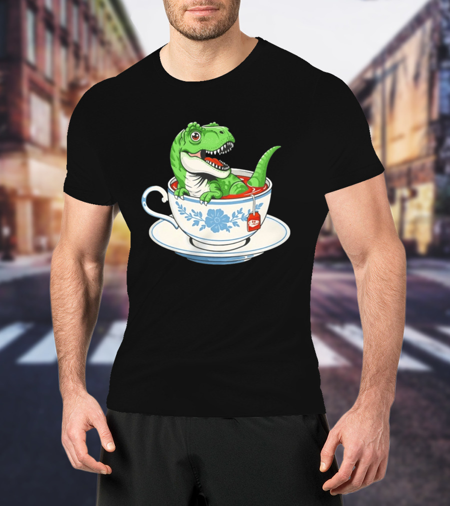 Tea Rex Dinosaur In Teacup With Tea Bag T-Shirt