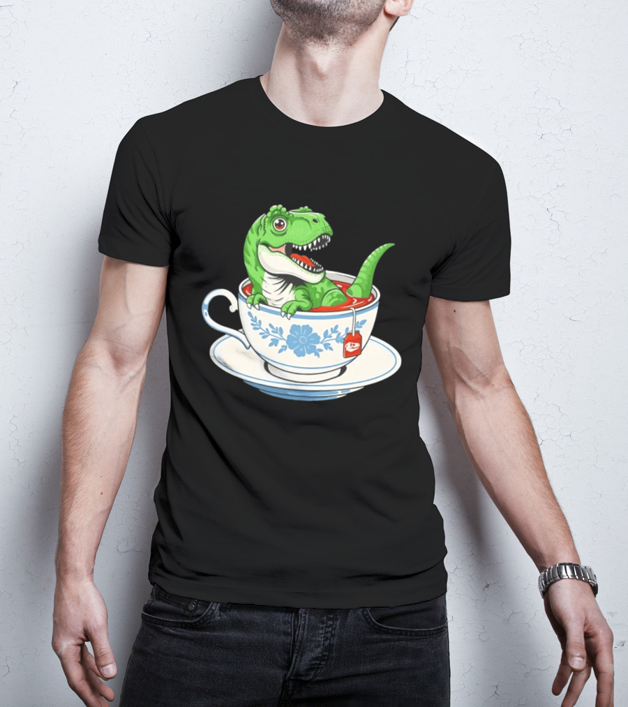 Tea Rex Dinosaur In Teacup With Tea Bag T-Shirt