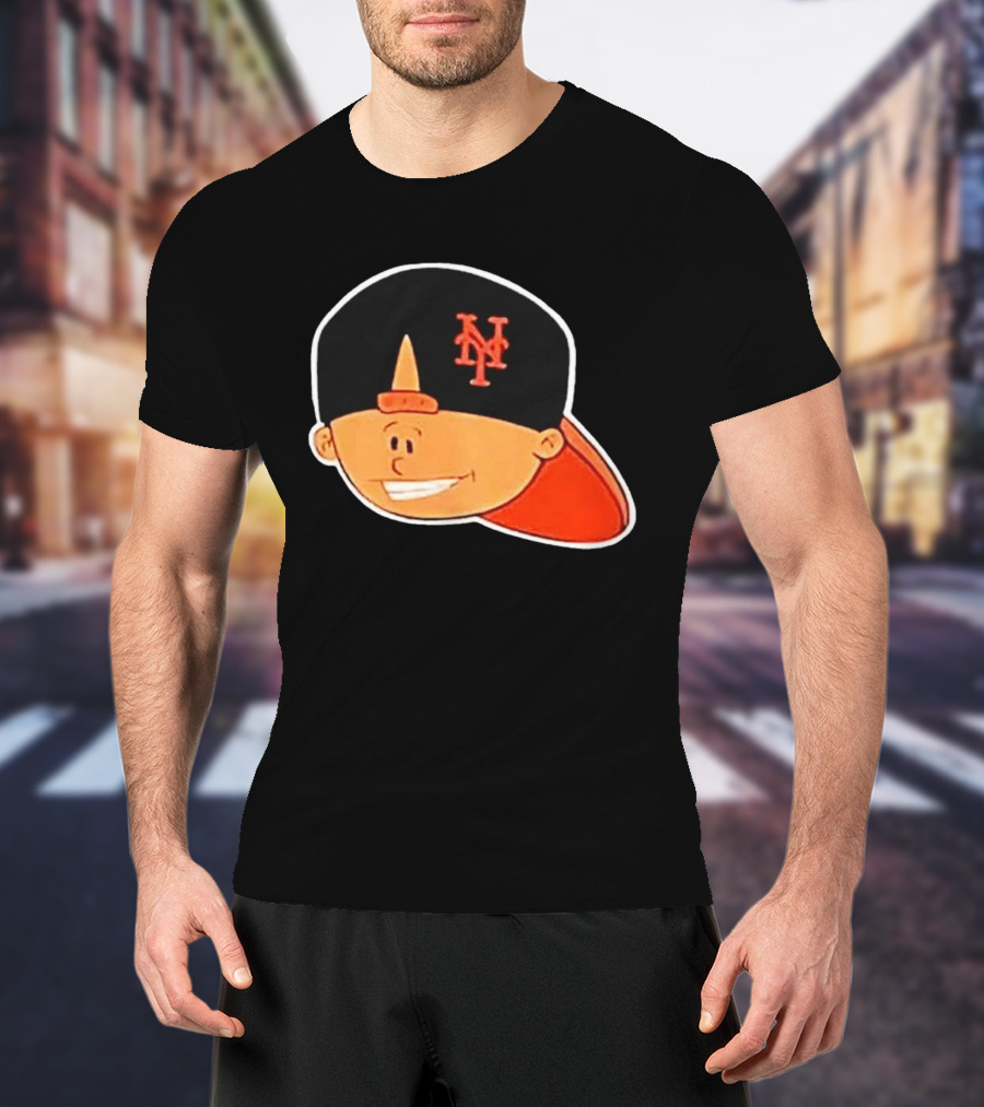 New York Mets Cartoon Kid Smiling Team Hat T-Shirt