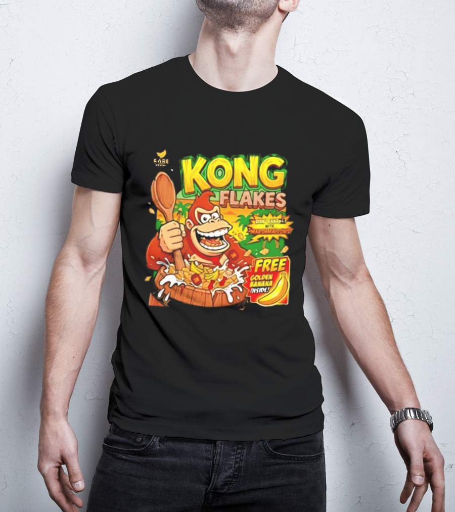 Kong Flakes Donkey Kong Cereal Goin' Bananas With Marshmallow Crunch Free Golden Banana Inside T-Shirt