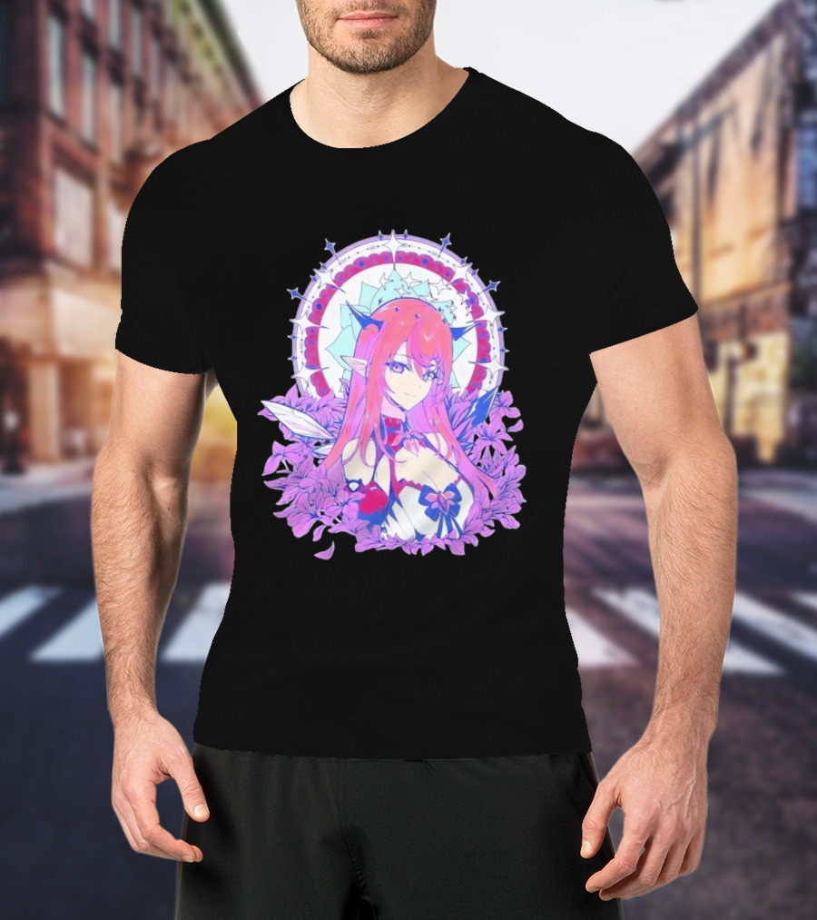 Ghost X Ghost IRyS Anime Character With Floral And Heart Motif In Pastel T-Shirt