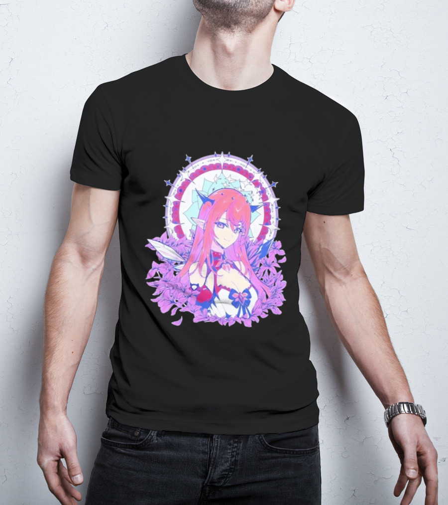 Ghost X Ghost IRyS Anime Character With Floral And Heart Motif In Pastel T-Shirt