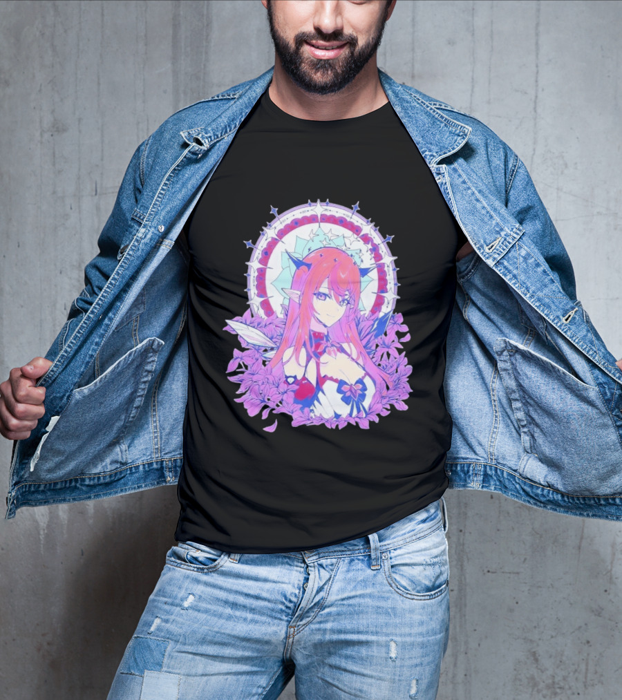 Ghost X Ghost IRyS Anime Character With Floral And Heart Motif In Pastel T-Shirt
