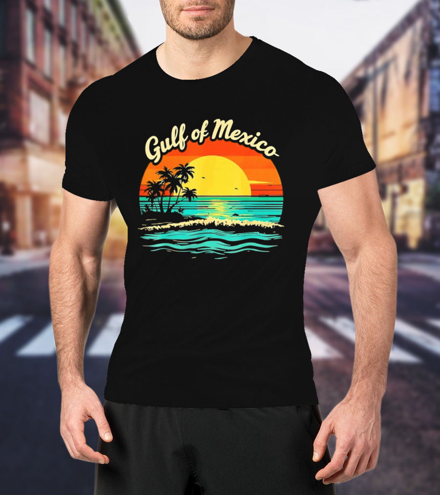 Gulf Of Mexico Beach Palms Summer Vacation Sunset Ocean Waves T-Shirt