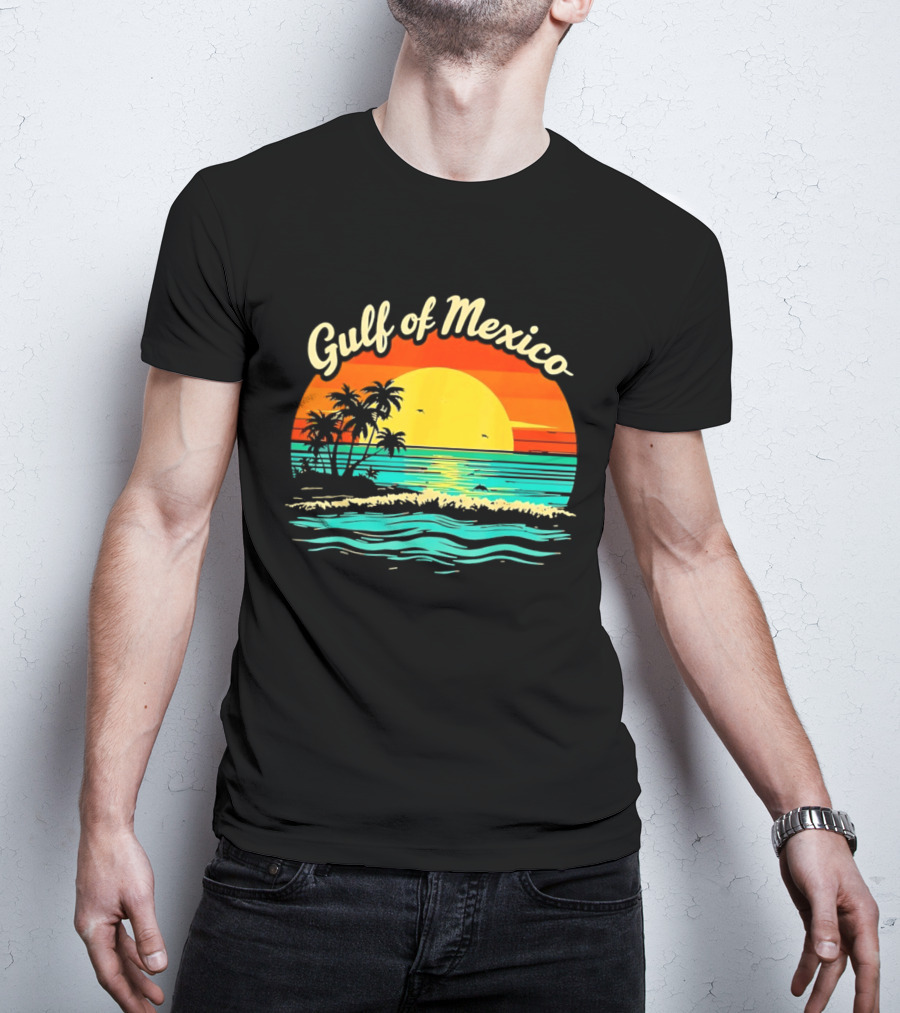 Gulf Of Mexico Beach Palms Summer Vacation Sunset Ocean Waves T-Shirt