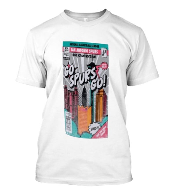 National Basketball League San Antonio Spurs Go Spurs Go Comic Cover Style Swish Back In Black T-Shirt