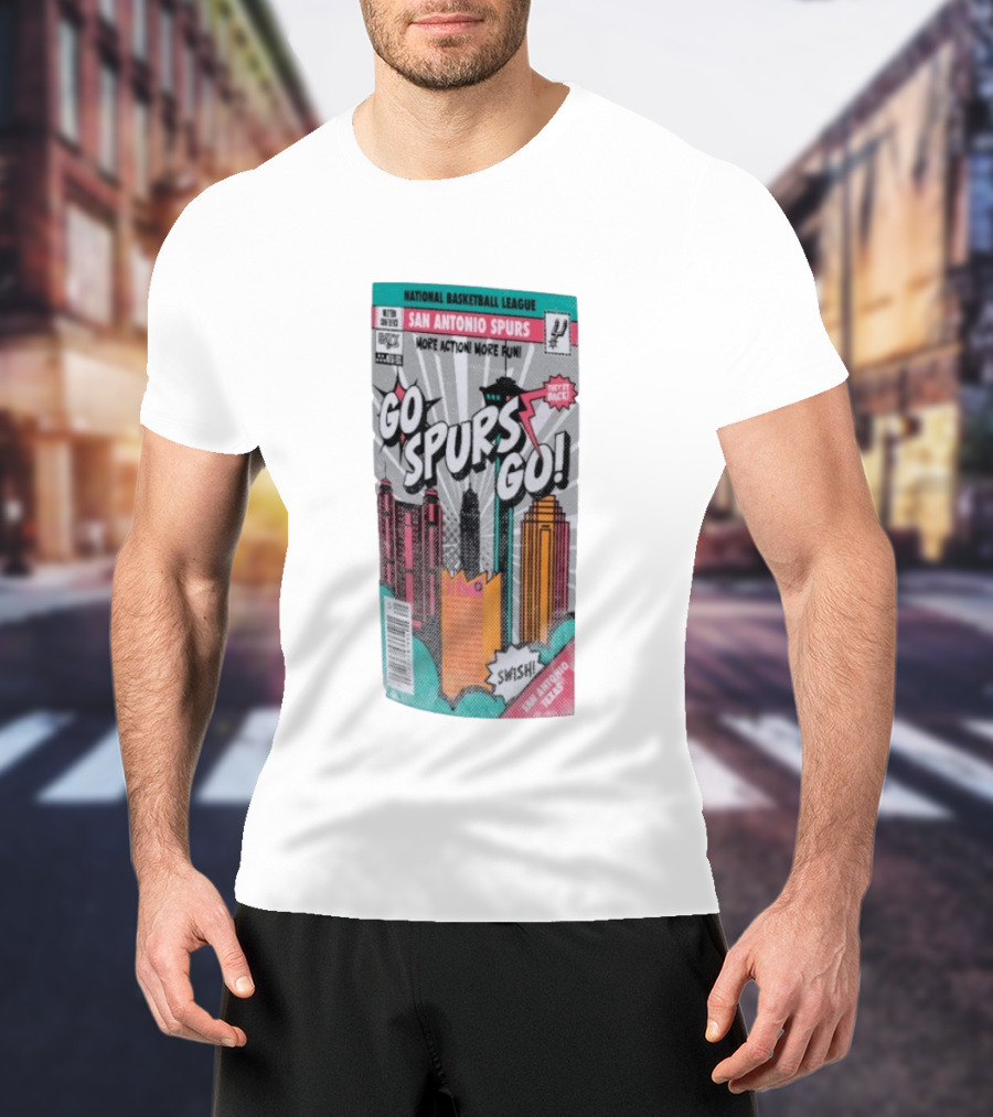 National Basketball League San Antonio Spurs Go Spurs Go Comic Cover Style Swish Back In Black T-Shirt