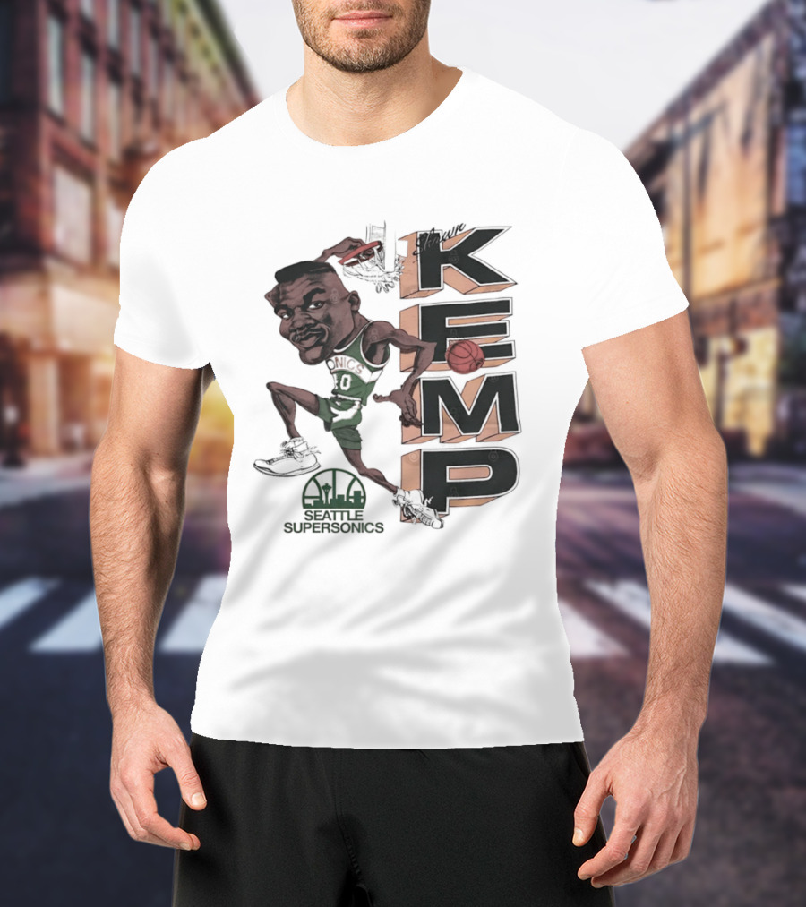 Shawn Kemp Seattle SuperSonics Basketball Caricature T-Shirt