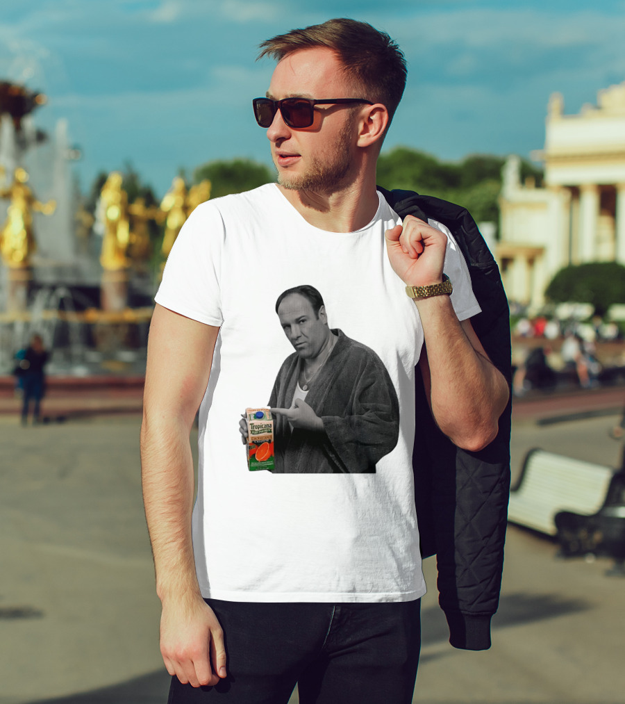 The Sopranos Tony Soprano Holding Tropicana Pure Premium Orange Juice T-Shirt