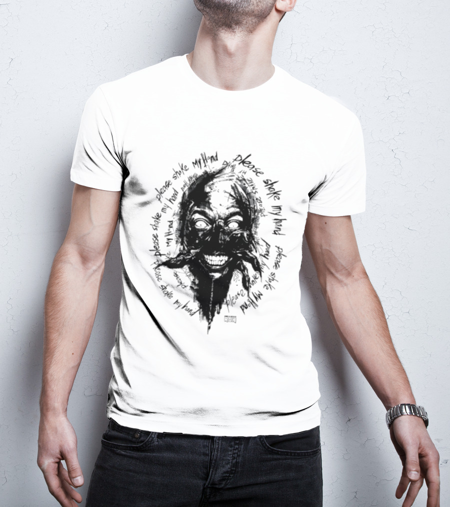 Lio Rush Please Shake My Hand Skull Monster Rugged Handwritten T-Shirt