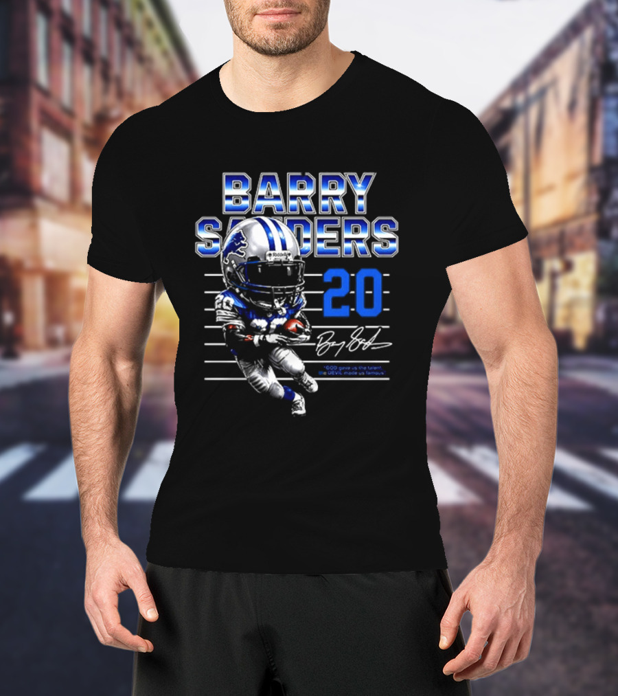 Barry Sanders Detroit Lions 20 Football Legend Caricature T-Shirt