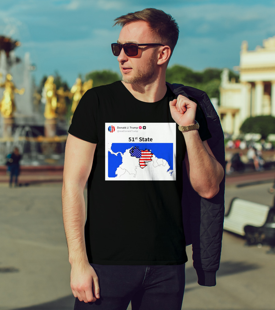 Donald J. Trump 51st State Map With American Flag On Venezuela T-Shirt