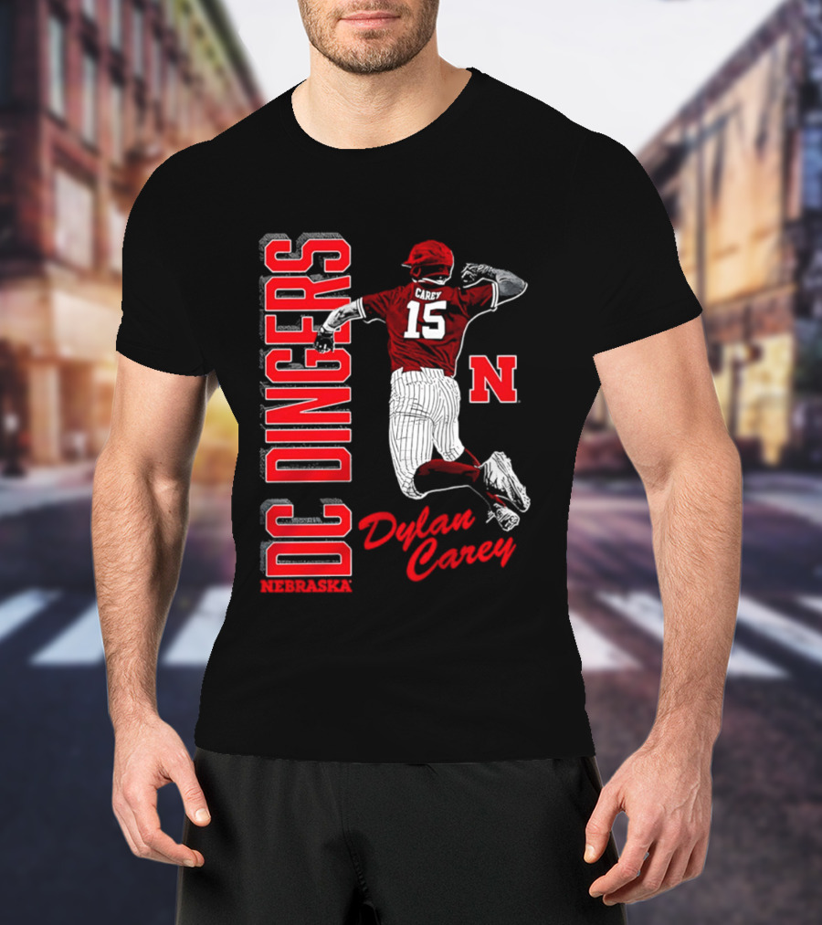 Dylan Carey Nebraska Huskers DC Dingers Baseball Player 15 Red Team Spirit T-Shirt