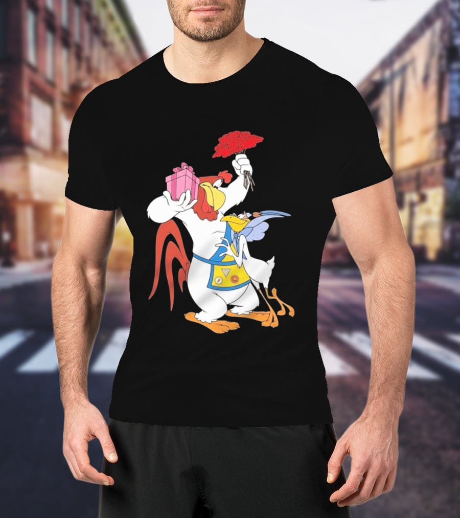 Foghorn Leghorn Miss Prissy Holding Roses And Gift Valentine Looney Tunes T-Shirt