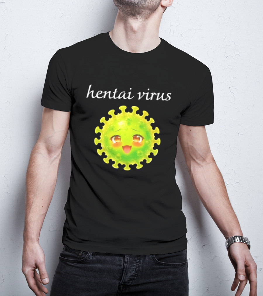 Hentai Virus Kawaii Face Cute Green Cartoon Meme T-Shirt