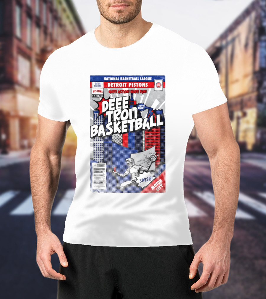 National Basketball League Detroit Pistons Deee Troit Basketball Motor City Comic Cover T-Shirt