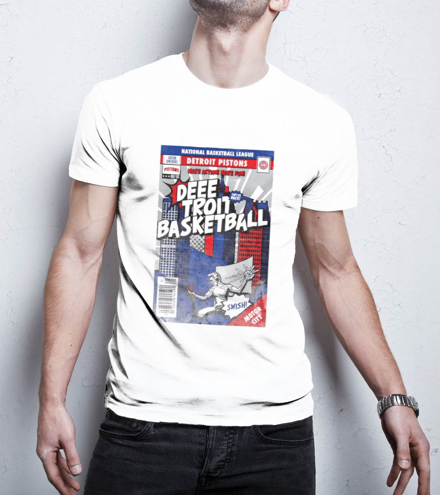National Basketball League Detroit Pistons Deee Troit Basketball Motor City Comic Cover T-Shirt