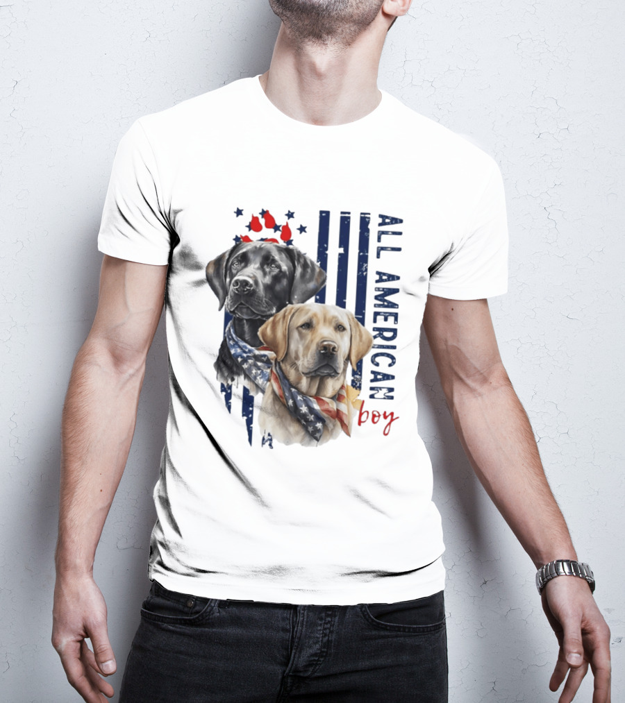 All American Boy Dog Bandana Stars Stripes Flag T-Shirt