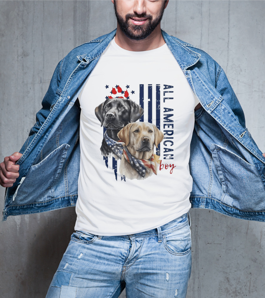 All American Boy Dog Bandana Stars Stripes Flag T-Shirt