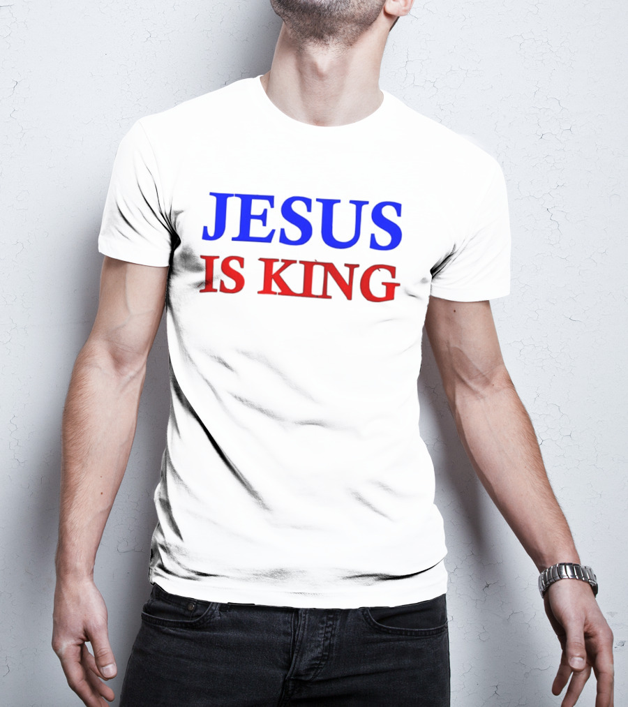 Russell Wilson Jesus Is King Bold Text Blue Red Christian T-Shirt
