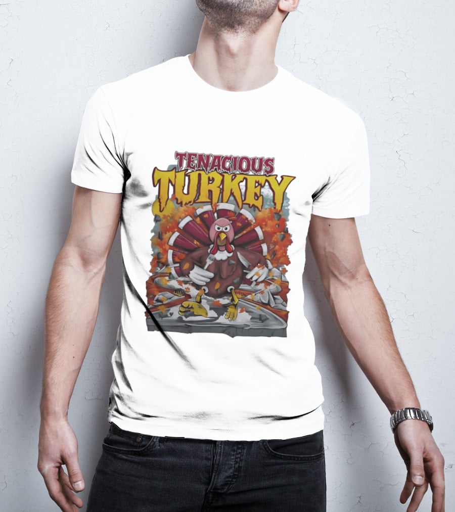 Tenacious Turkey Thanksgiving Cartoon Explosion T-Shirt