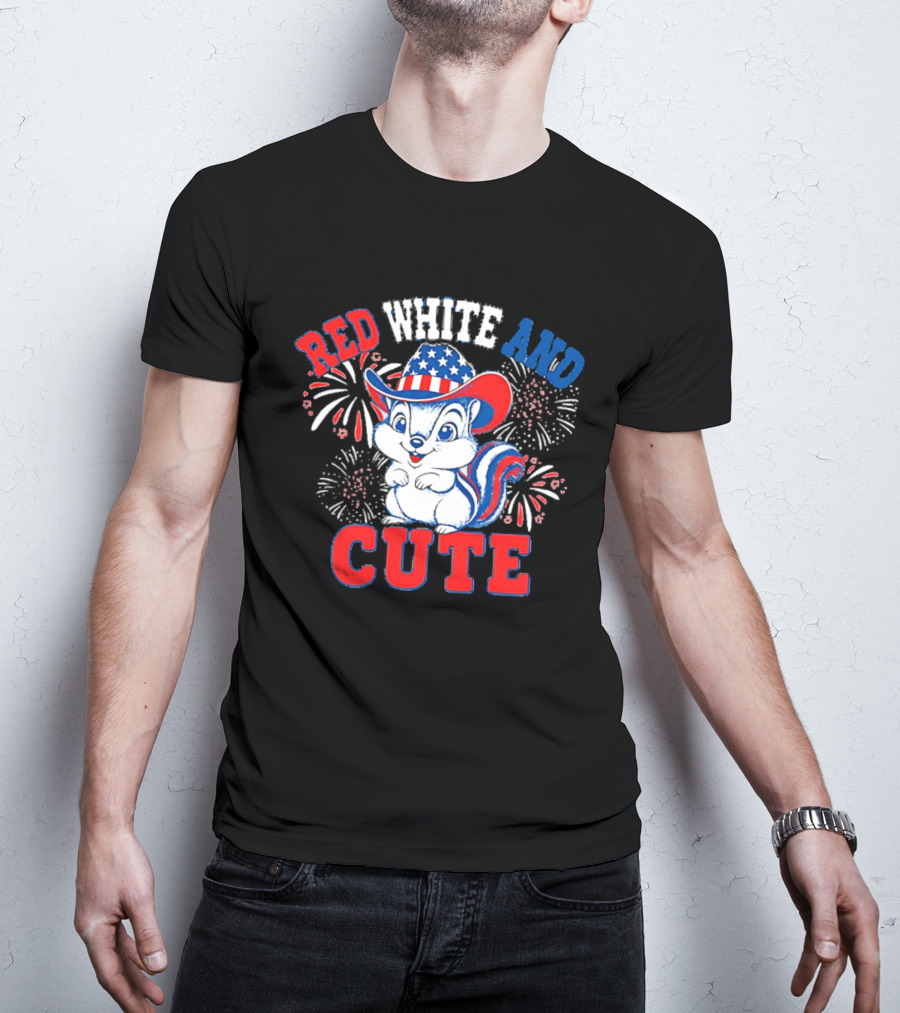 Red White And Cute Fireworks Patriotic Squirrel Cowboy Hat T-Shirt